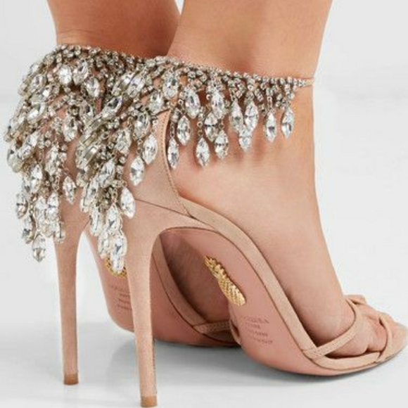 ****SOLD***100% Authentic Aquazzura Eden Crystal-Embellished Suede Sandals Sz 39 - Picture 7 of 10